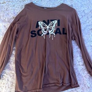 Fashion Nova Brown Graphic Long Sleeve Top